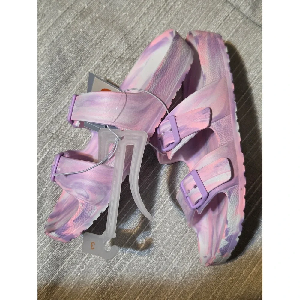 Cat & Jack Girls Purple Pink Marble Double Strap Slide Sandals Size 3 NWT